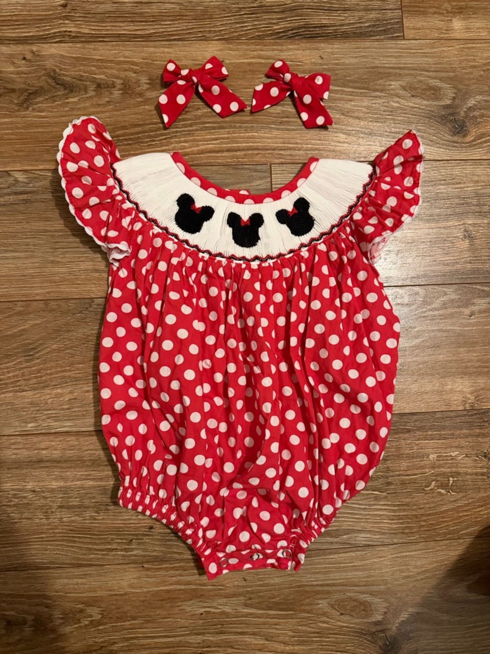 Baby Girl Minnie Mouse Smocked Bubble Romper
